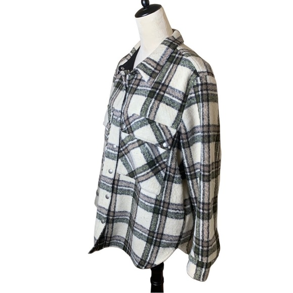 BLANKNYC Plaid Shacket Wool Blend Jacket Women's Large | Snap Button Overshirt - Picture 4 of 11